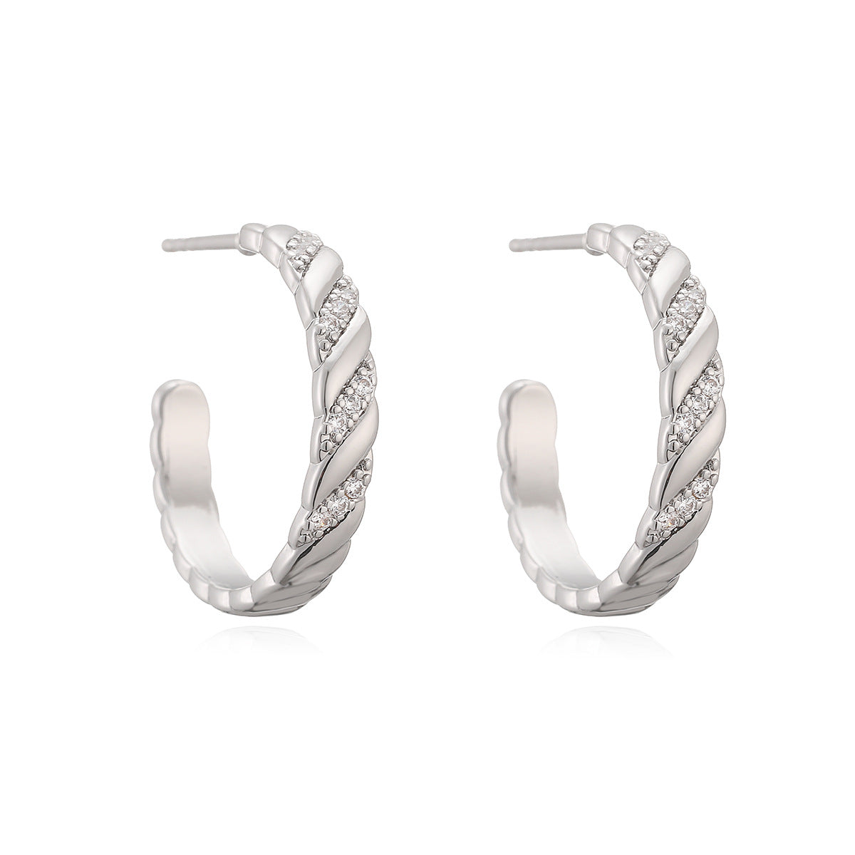 Luxury Vintage Geometric Gold Plated Brass Micro-Inlay Cubic Zirconia C-Shape Earrings for Women