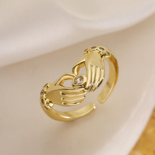 Geometric Irregular Open Heart Ring for Women in Copper with 18K Gold Plating