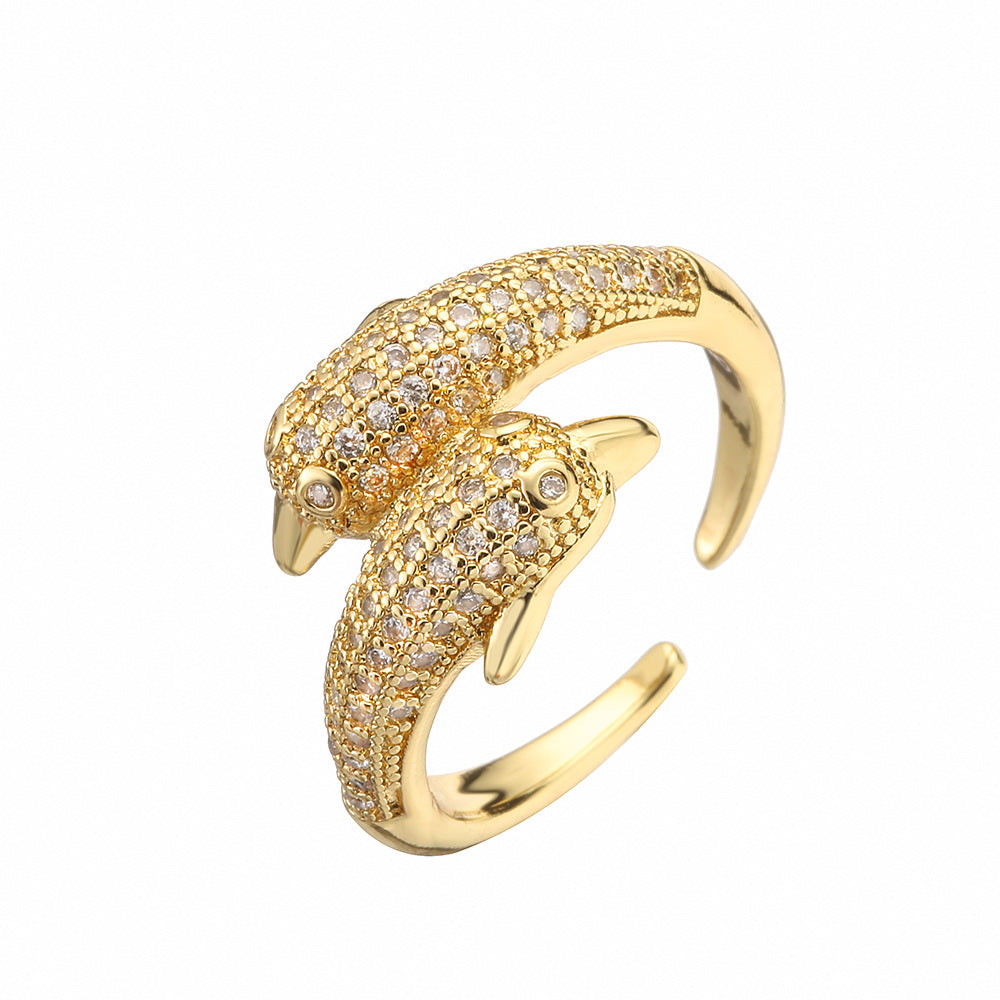 Anello in rame geometrico minimalista da donna con zirconi micro-pavé