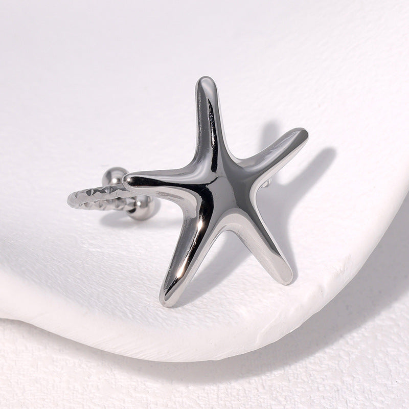 Minimalist Star-Shaped Stainless Steel Ring for Women with Plated Finish, Adjustable Open Band Design