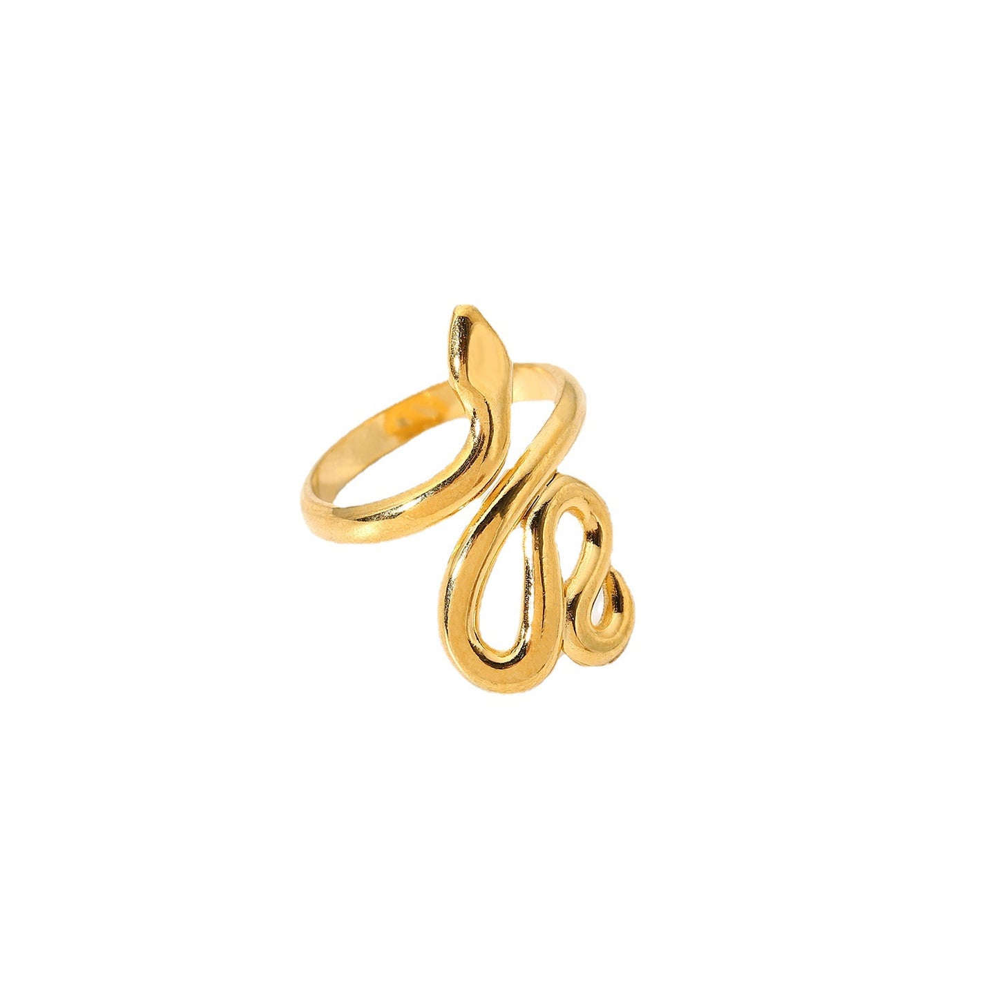 Anillo abierto con forma de serpiente de acero inoxidable bañado en oro de 18 quilates para mujer