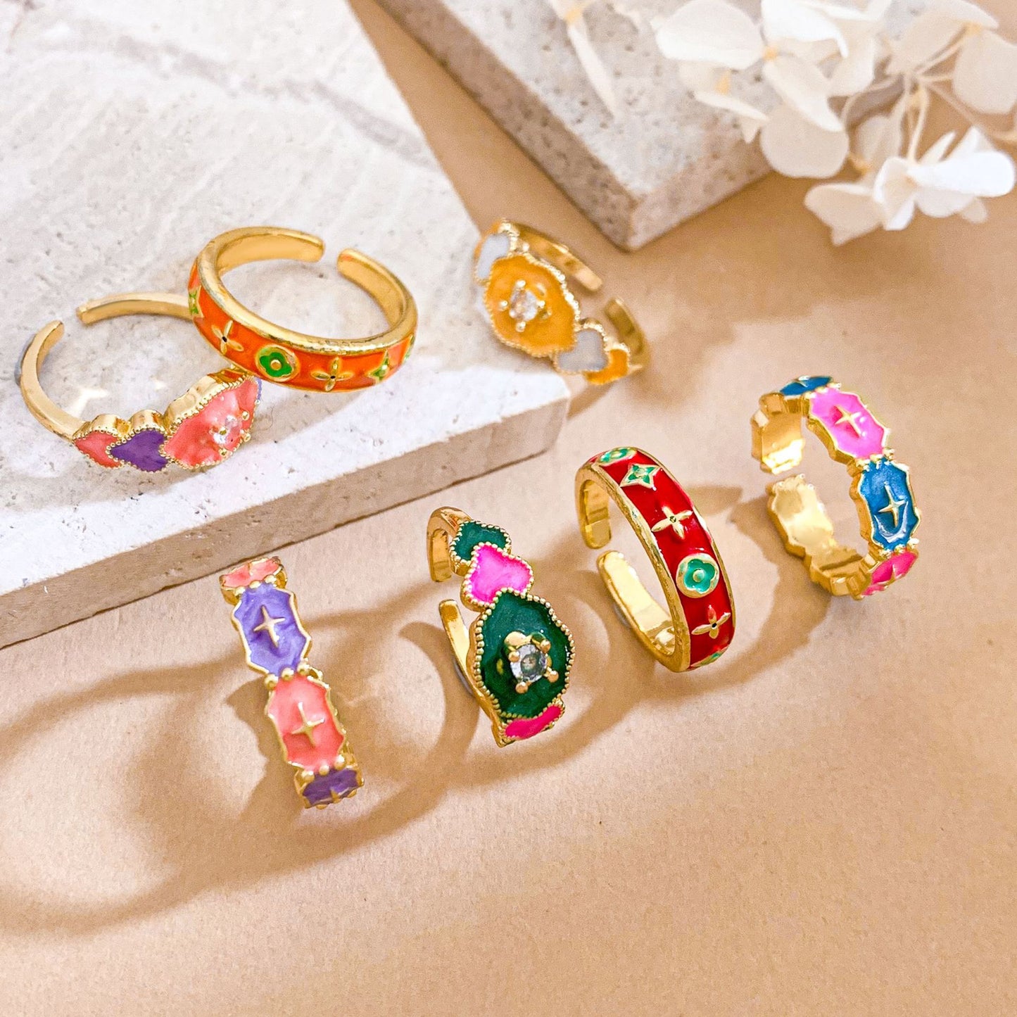 Anello aperto dolce floreale in ottone placcato oro da donna