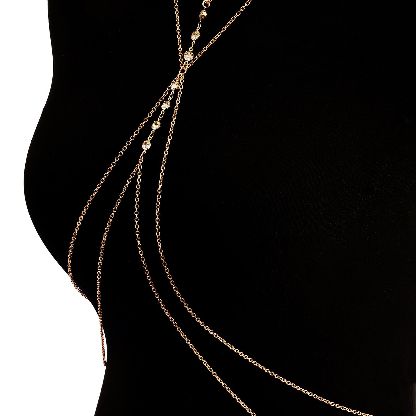 Punk Style Double-Layer Zirconia-Encrusted Bikini Body Chain for Women in Metal with Adjustable Length