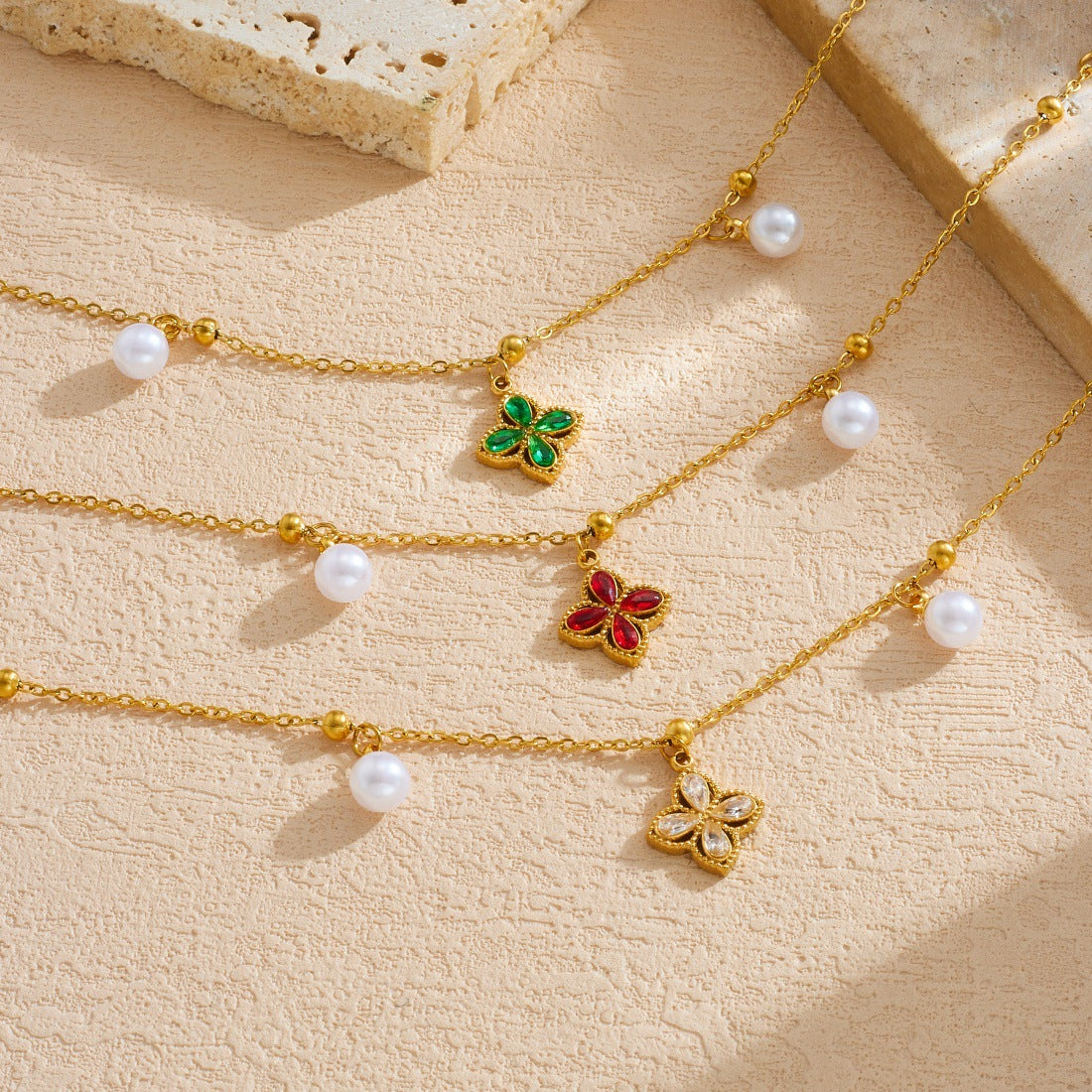 Elegant Business Gold Plated Stainless Steel Square Floral Rhinestone and Imitation Pearl Bracelet