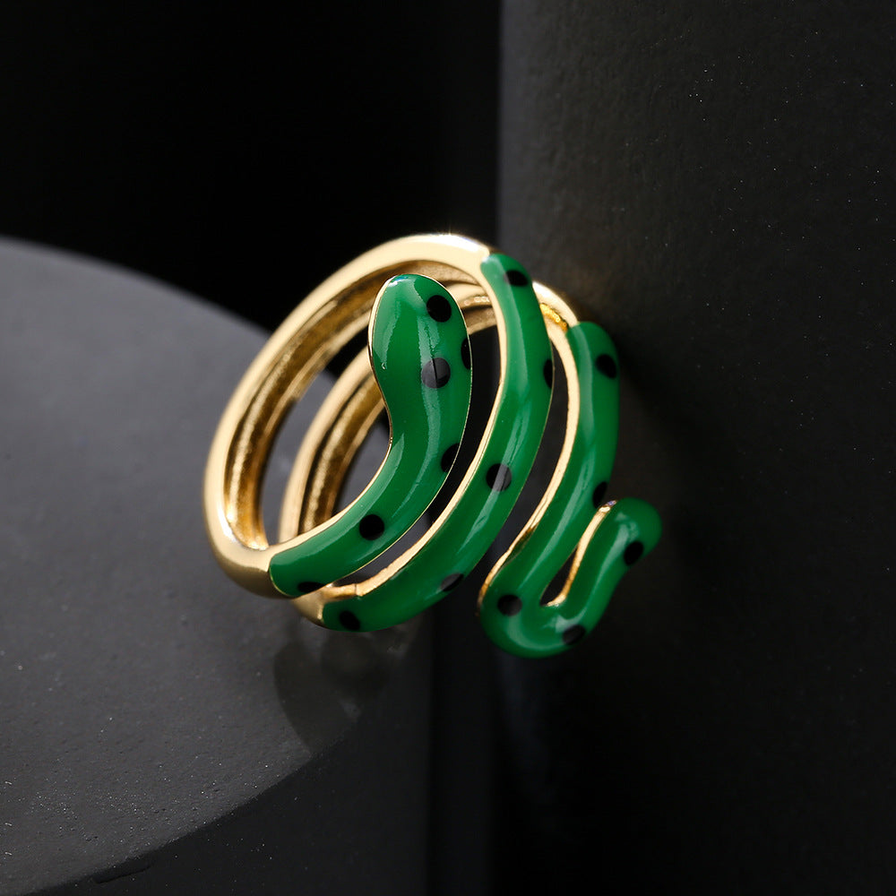 Anello geometrico da donna a forma di serpente, minimalista, in rame placcato oro 18K con smalto colorato