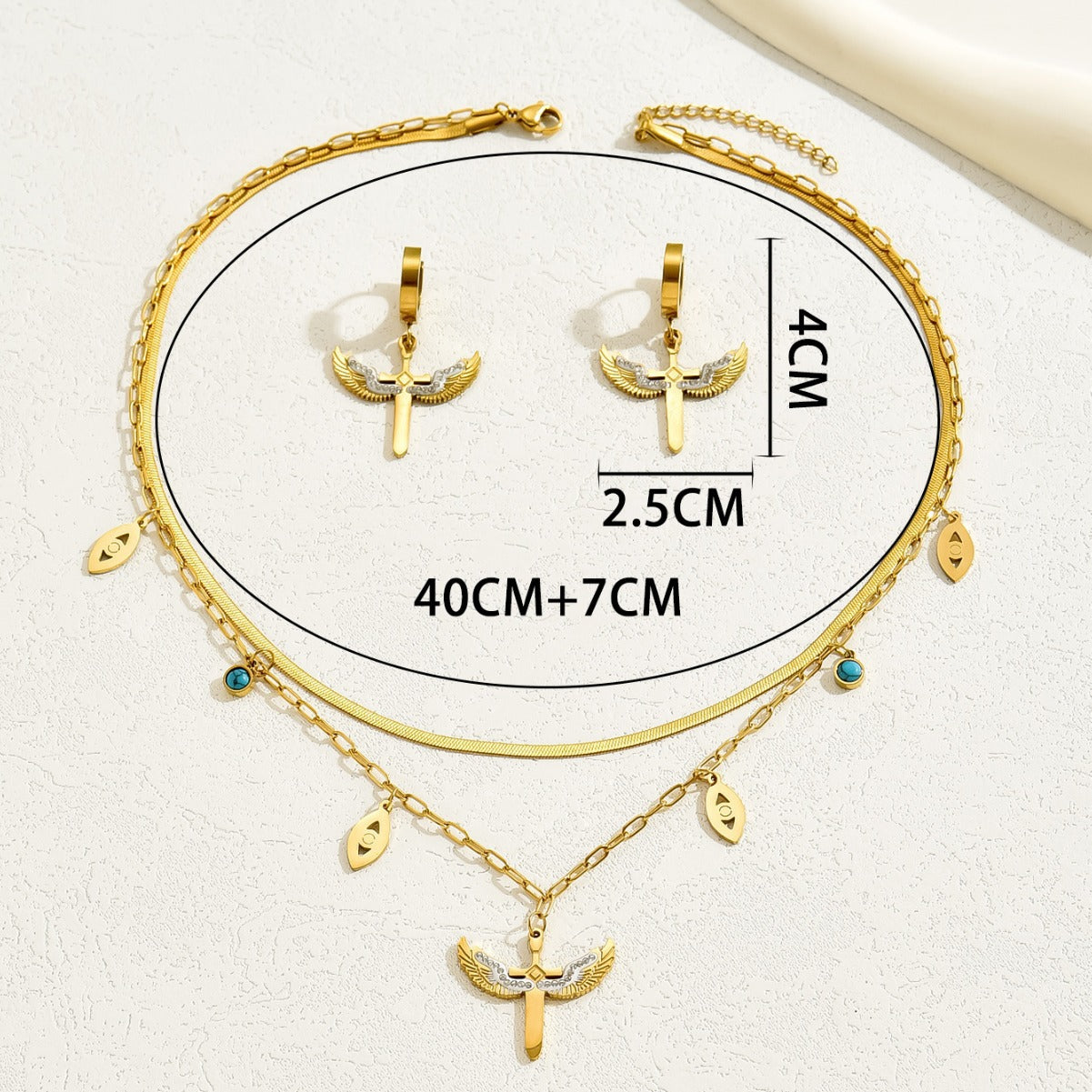 Collar minimalista de cobre con incrustaciones de turquesa en forma de ala para mujer con cadena de clavícula multicapa
