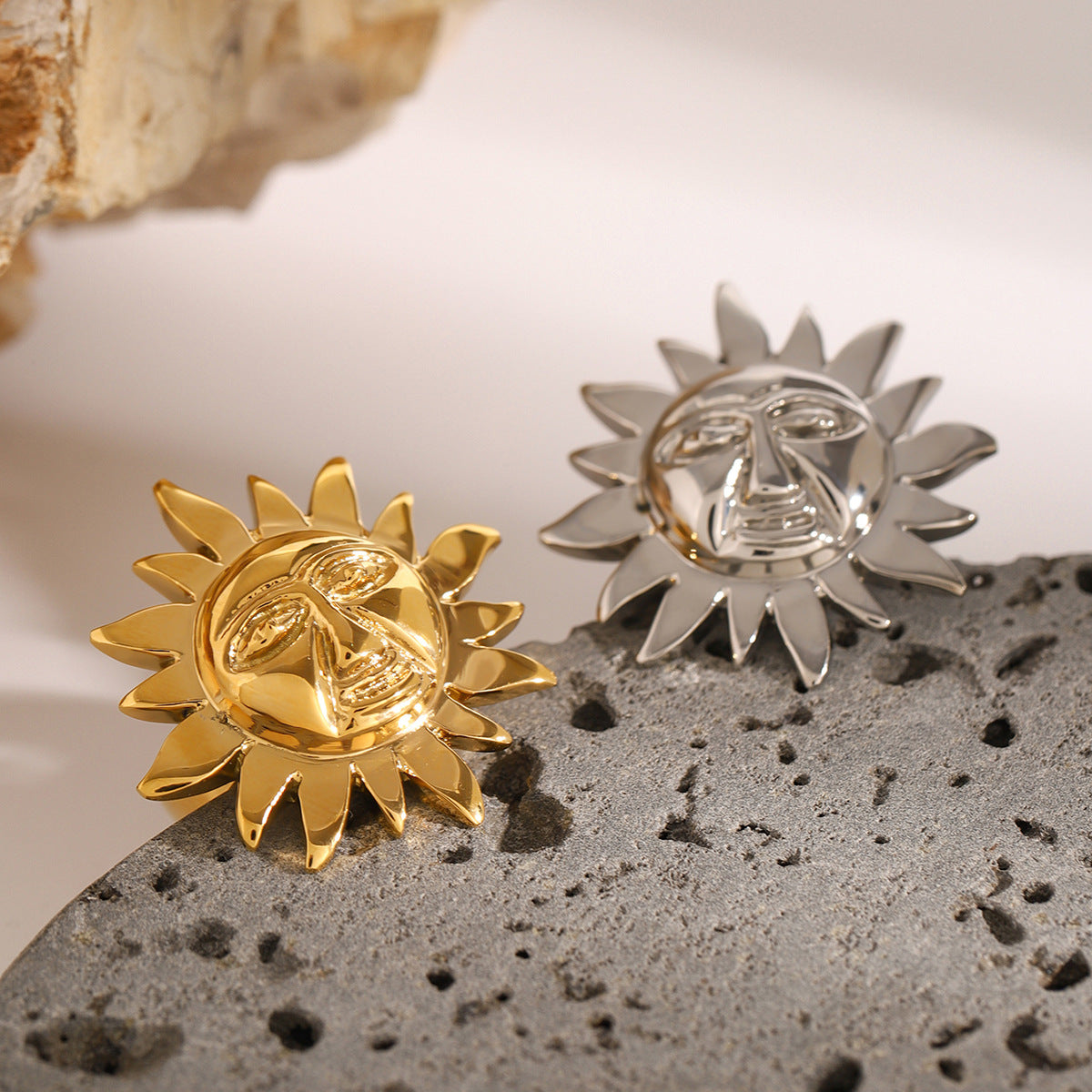 Sunflower Geometric Plated Stainless Steel Ring for Women