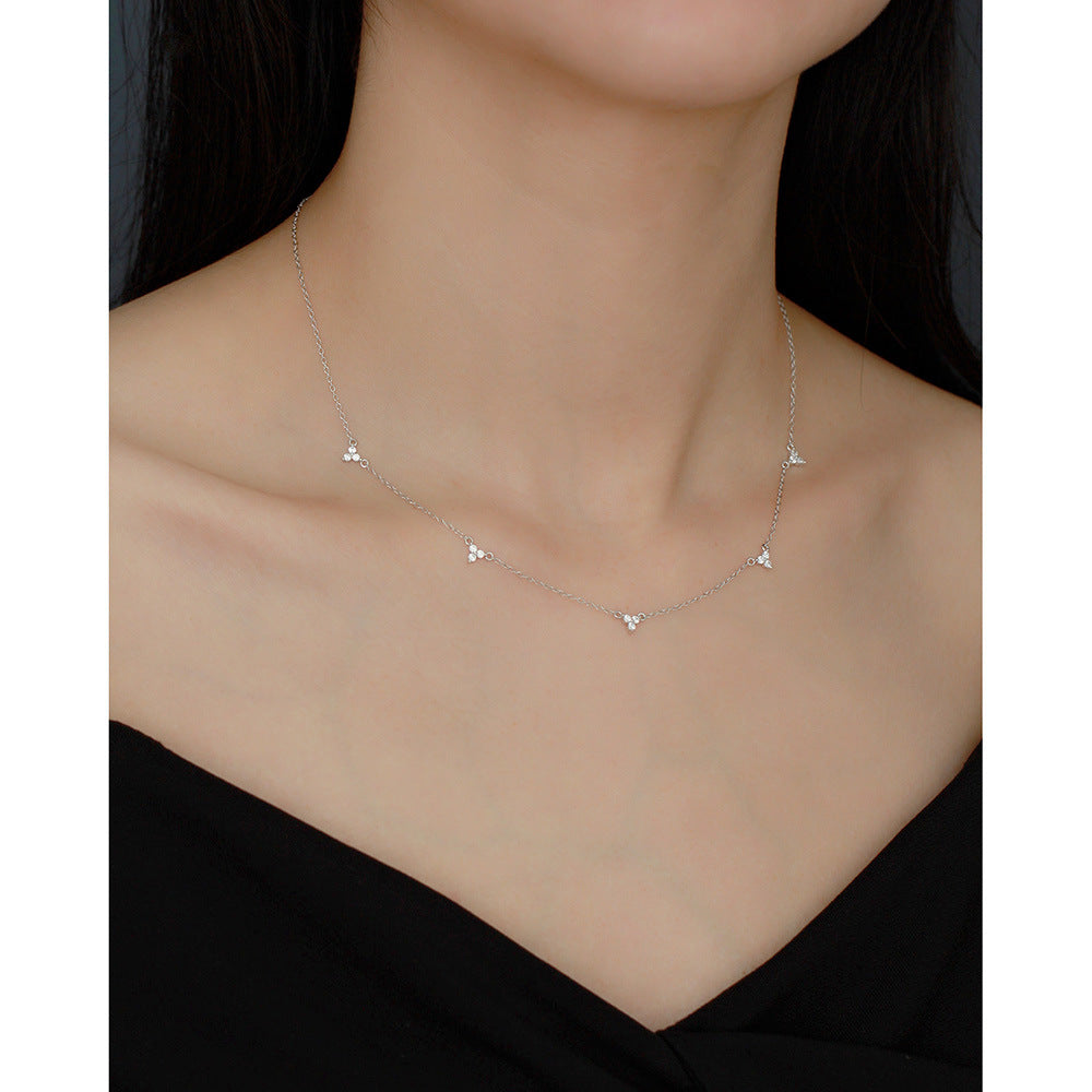 Minimalist Geometric S925 Sterling Silver Pendant Necklace with Micro-Pavé Zirconia, Clavicle Chain