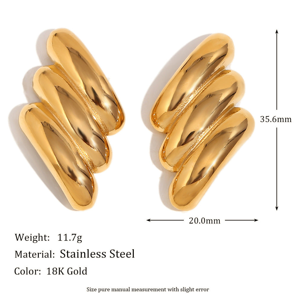 Orecchini a perno ovali con fiocco, minimalisti e alla moda, da donna, in acciaio inossidabile con placcatura in oro 18 carati