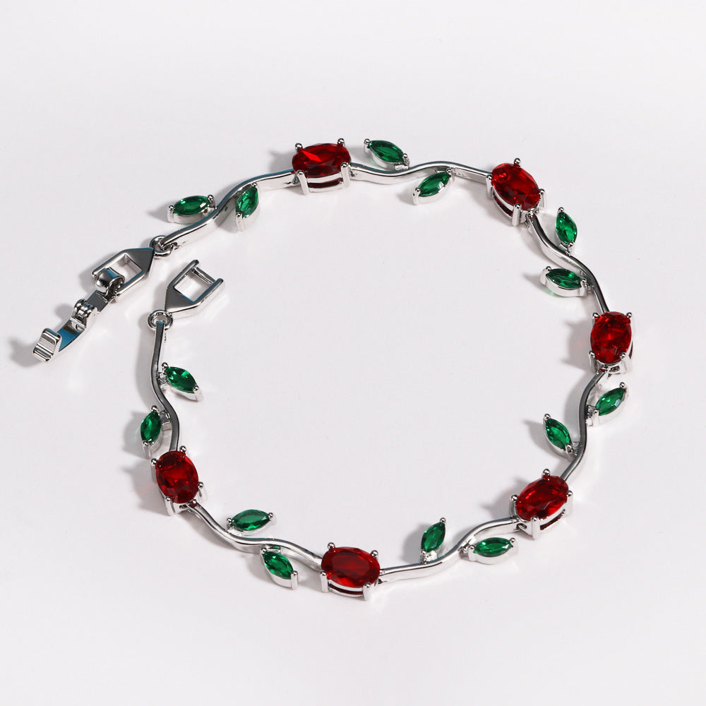 Elegant Gold Plated Brass Tulip Flower Bracelet with Rhinestone Gemstone Inlay for Women