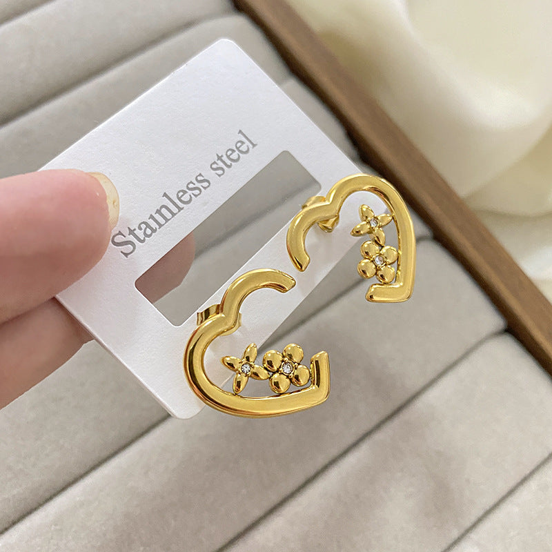 Minimalist Sweet Gold Plated Brass Hollow Heart Shell Stud Earrings