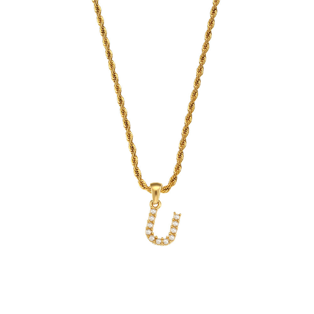 Fashionable Minimalist Letter Pendant Necklace for Women Stainless Steel Twisted Chain with 18K Gold Plating