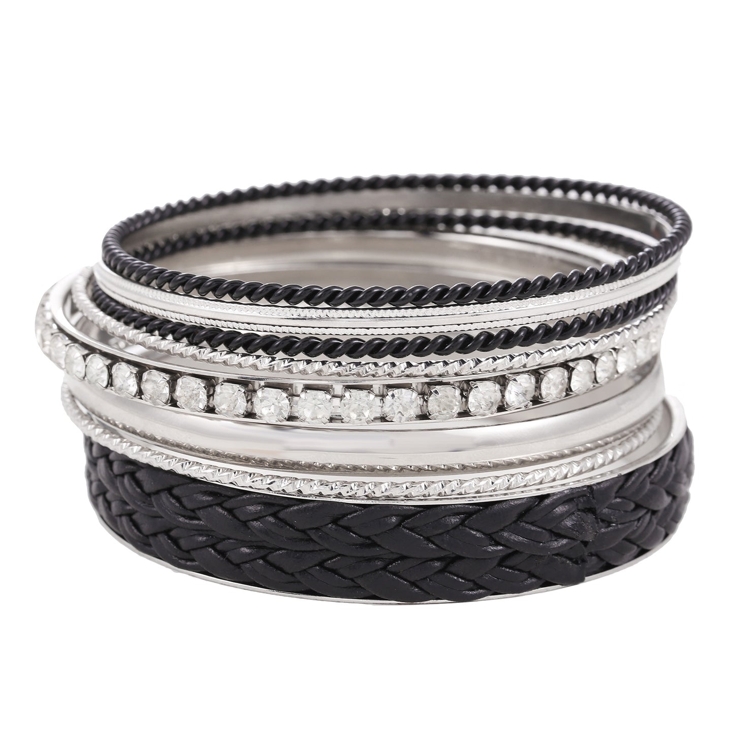 Vintage Bohemian Minimalist Geometric Round Alloy Plated Rhinestone Bracelet Set