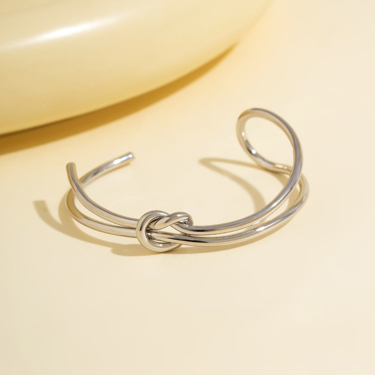 Minimalist Double Layer Hollow Knot Open Cuff Bracelet Geometric Line Design Gold Plated Alloy Jewelry for Women