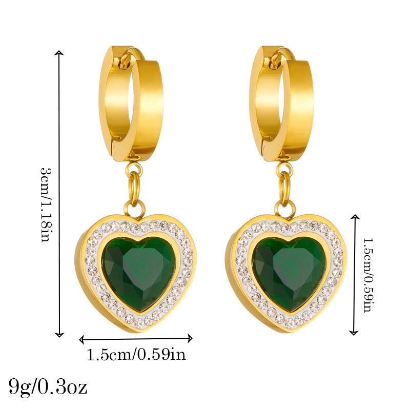 Pendientes de acero inoxidable para mujer con forma de corazón y circonitas incrustadas, estilo minimalista