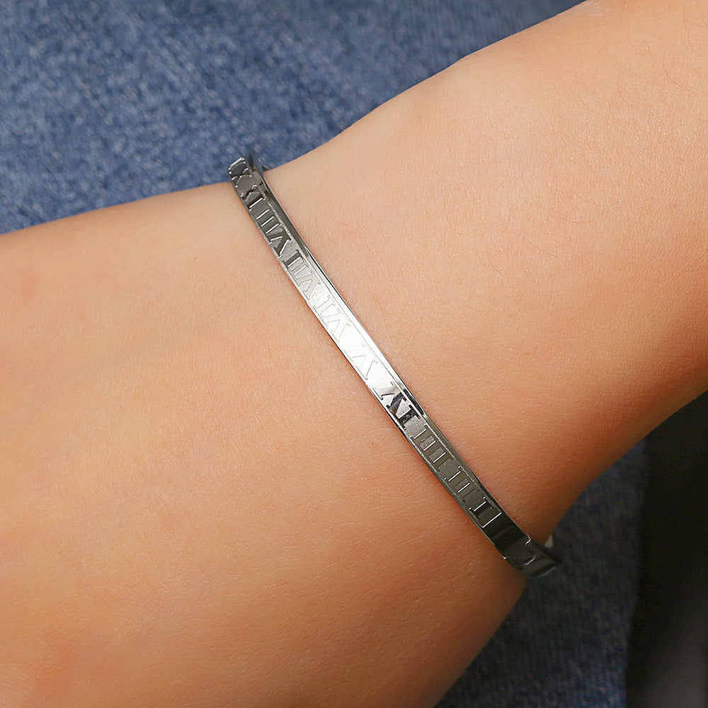 4MM Geometric Round Titanium Steel Plated Open Cuff Bracelet Unisex