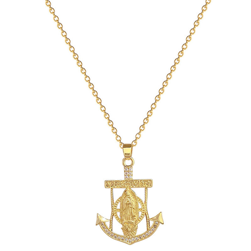 Cartoon Style Anchor Pendant Necklace for Women and Men with Titanium Steel Chain Geometric Shape Stainless Steel Base Full Rhinestone Accented Elegant Clavicle Chain