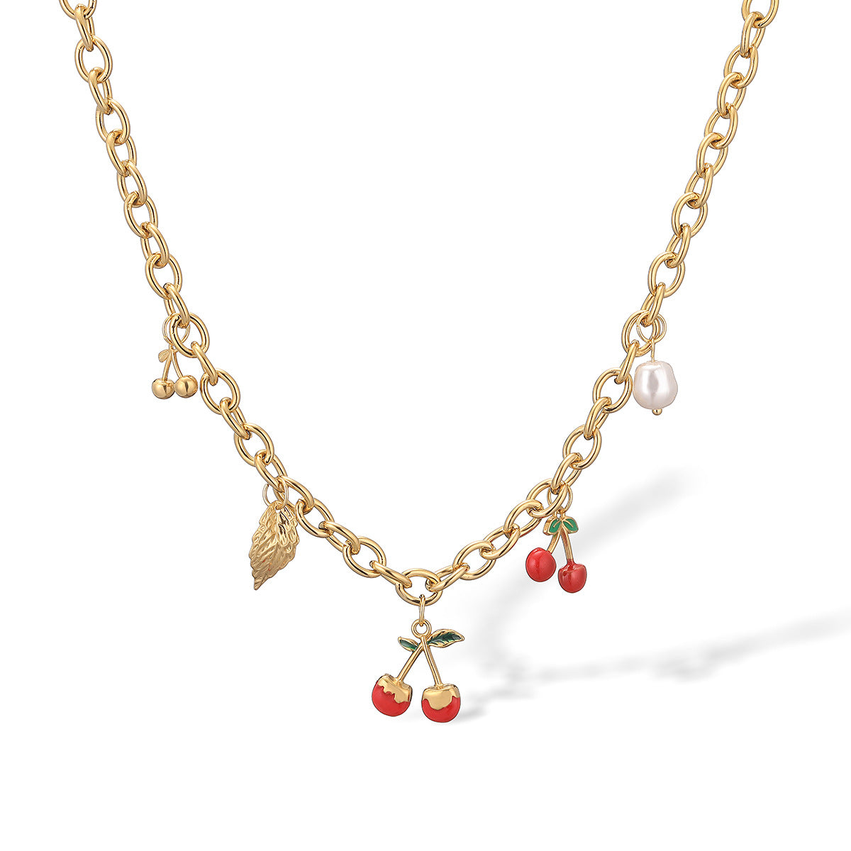Collar Minimalista con Colgante de Cereza y Fresa para Mujer con Chapado en Oro de 18K sobre Acero Inoxidable