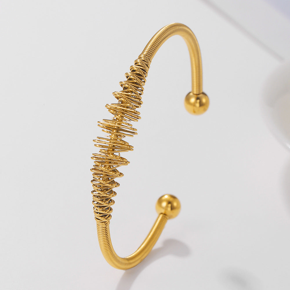 Geometric 18K Gold Plated Stainless Steel Spring Open Cuff Bracelet