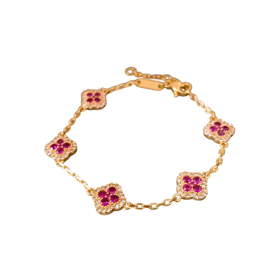 18K Gold Plated Cubic Zirconia Floral Brass Bracelet for Women