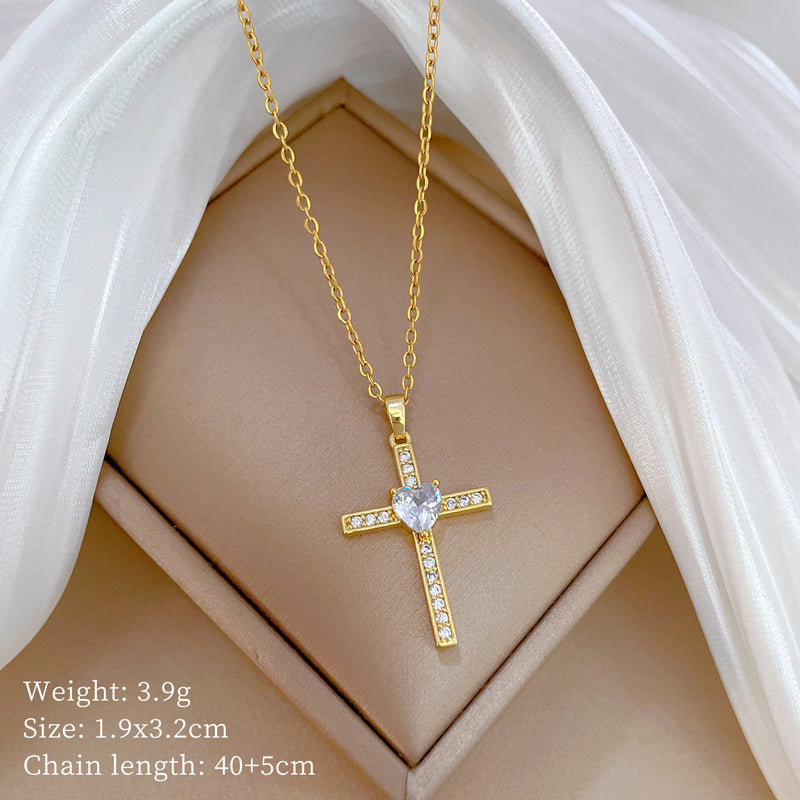 Luxury Minimalist Sweet Geometric Rhinestone Pendant Necklace for Women Titanium Steel O-Chain