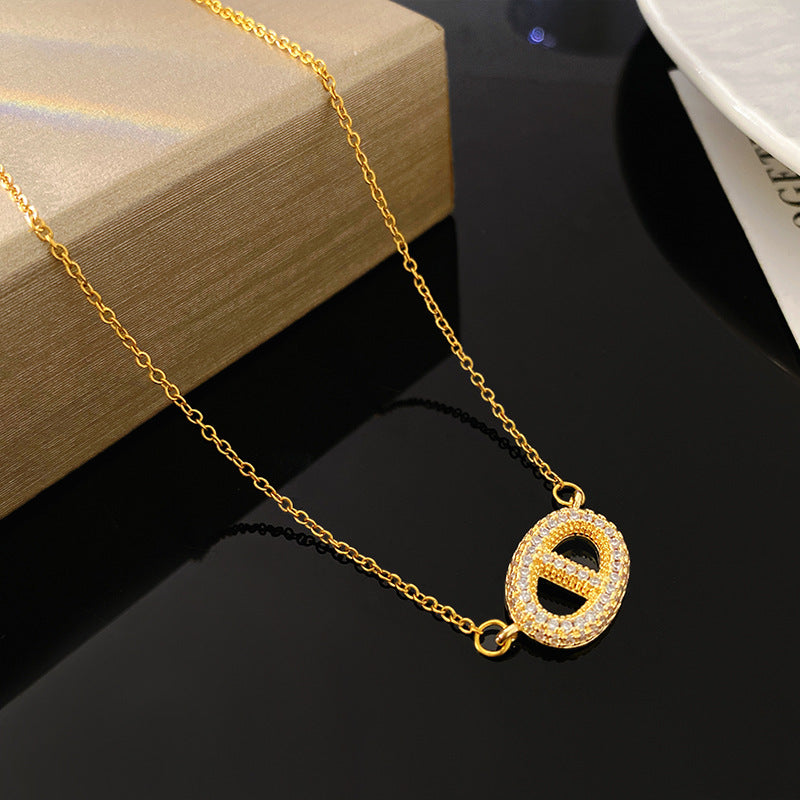 Streetwear Micro-Paved Cubic Zirconia Geometric Letter Titanium Steel Necklace for Unisex