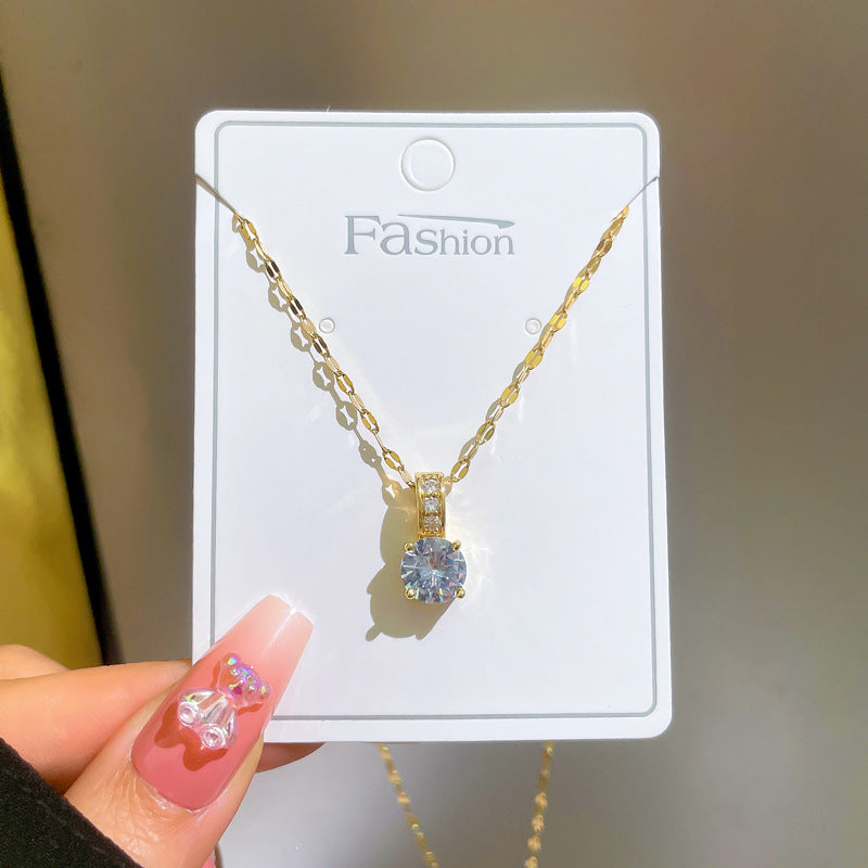 Minimalist Luxury Geometric Rhinestone Necklace for Women Titanium Steel Collar Chain