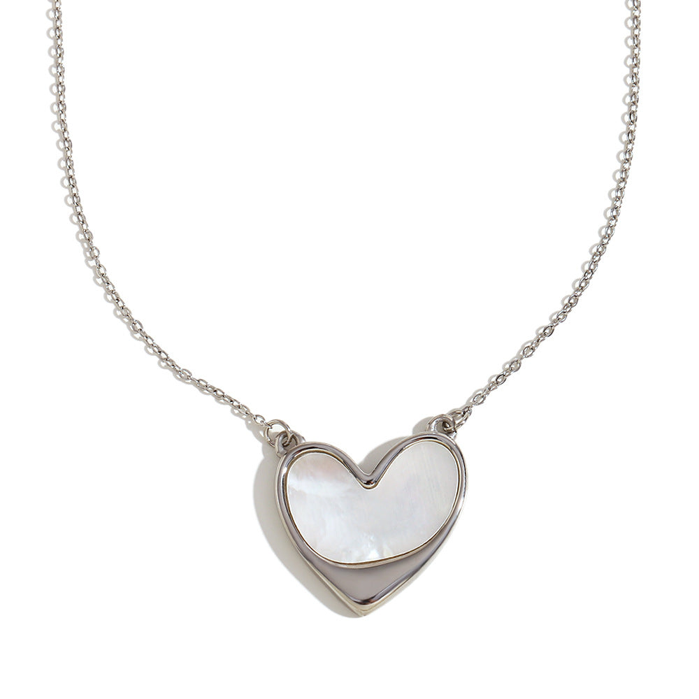 Fashionable Heart-Shaped Stainless Steel Necklace with 18K Gold Plating and Shell Pendant for Women