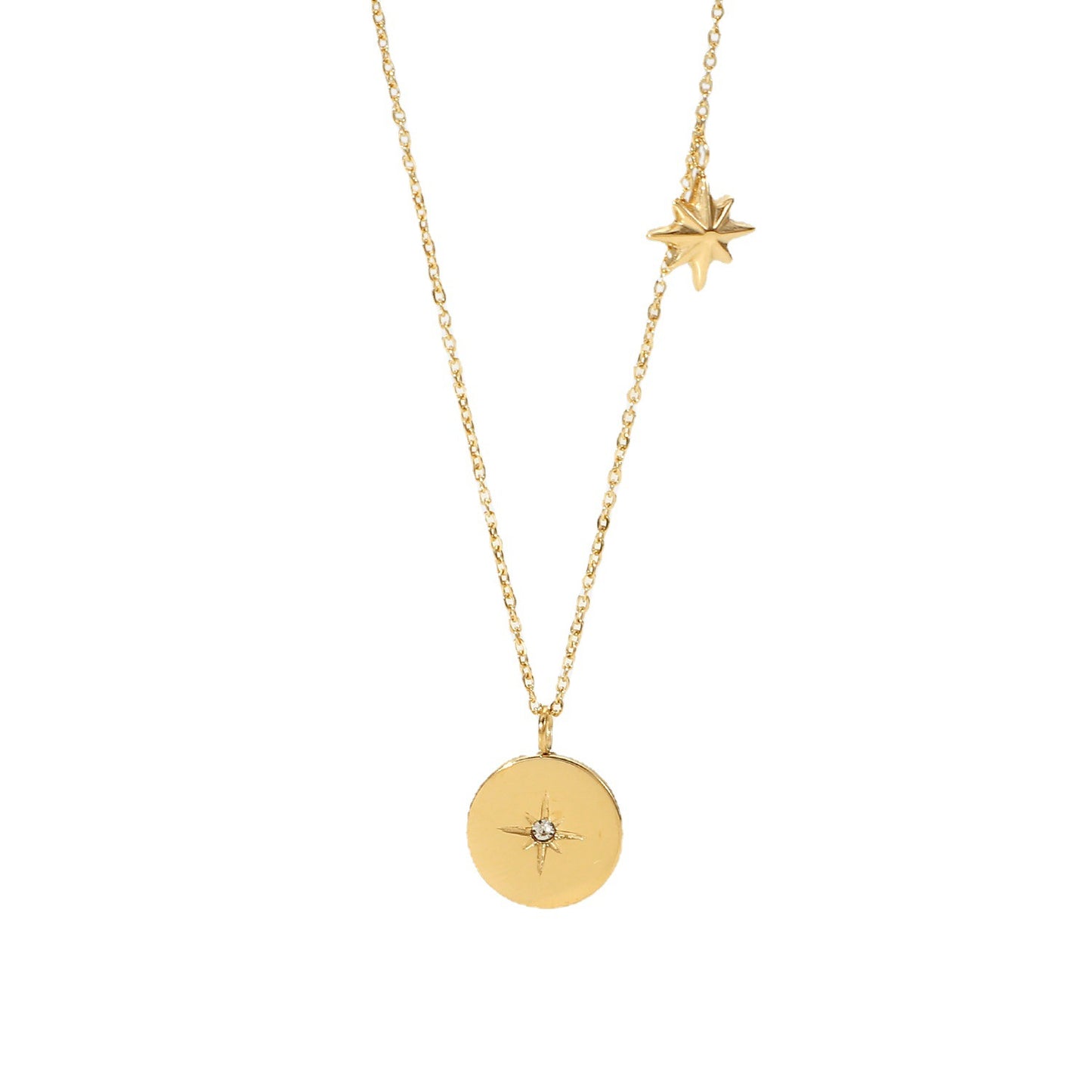 Collar con colgante de estrella de ocho puntas de acero inoxidable chapado en oro de 18 quilates de moda con circonitas para mujer
