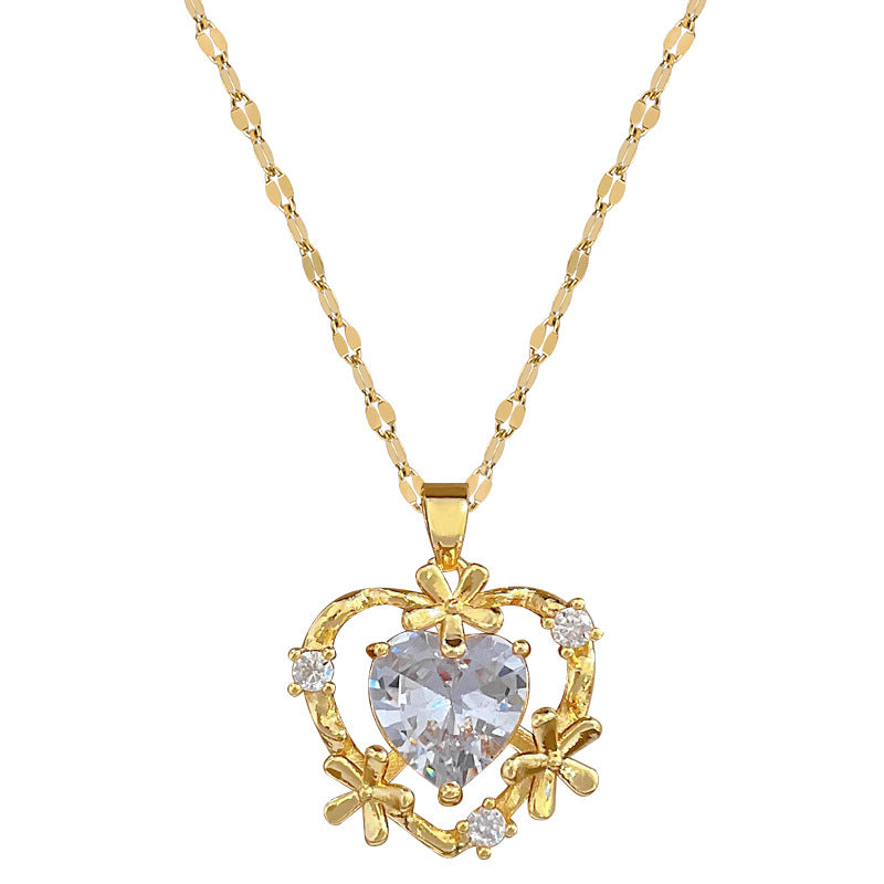 Luxury Heart Flower Geometric Titanium Steel Necklace and Earrings Set for Women