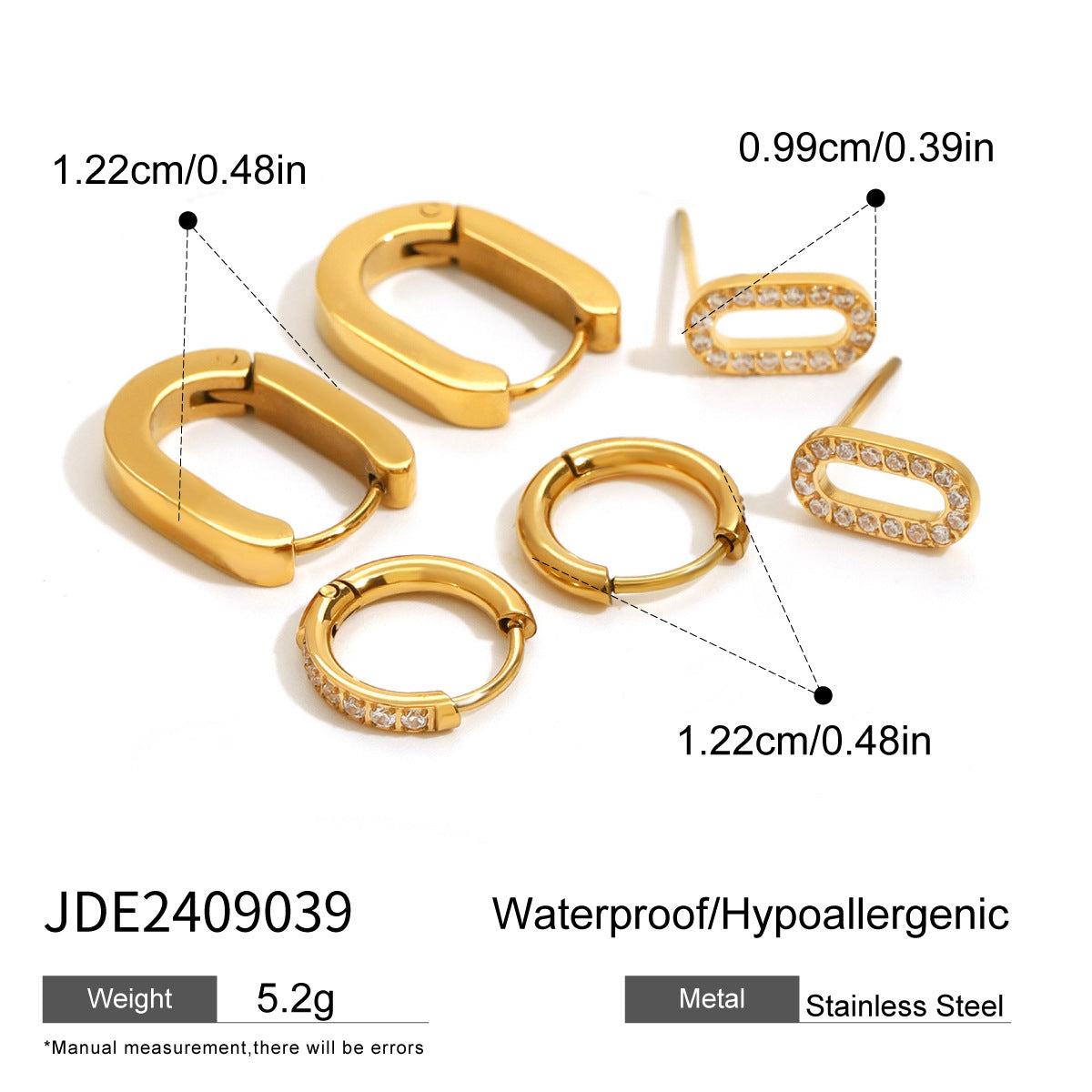 Eleganti orecchini a cerchio geometrici in acciaio inossidabile con accenti di strass, orecchini a perno in acciaio al titanio da donna