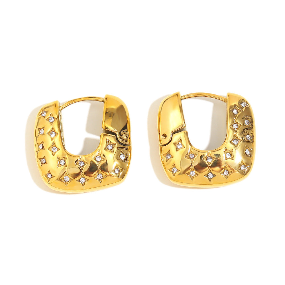 Minimalist Geometric Four-Pointed Star Stainless Steel Earrings with 18K Gold Plating for Women