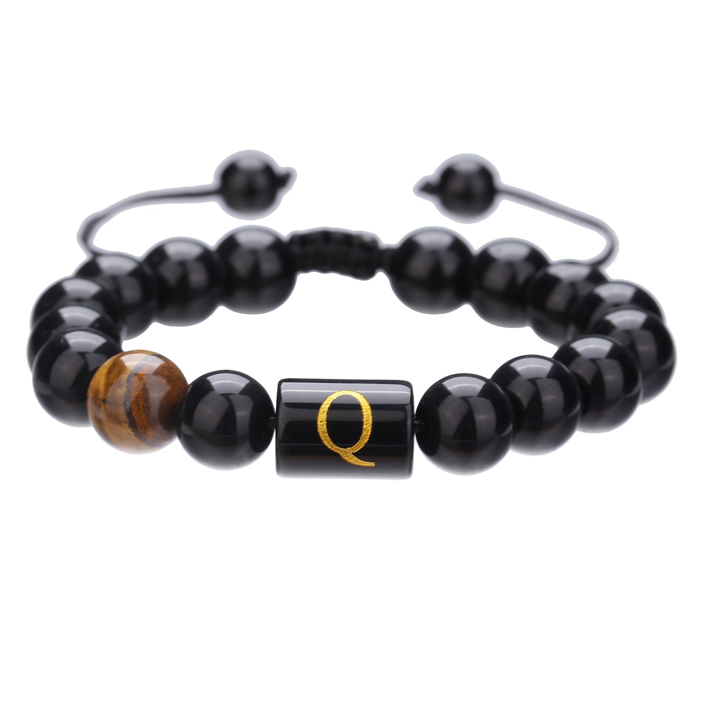 10mm Round Agate Beaded Bracelet with Alphabet Letters Adjustable Unisex