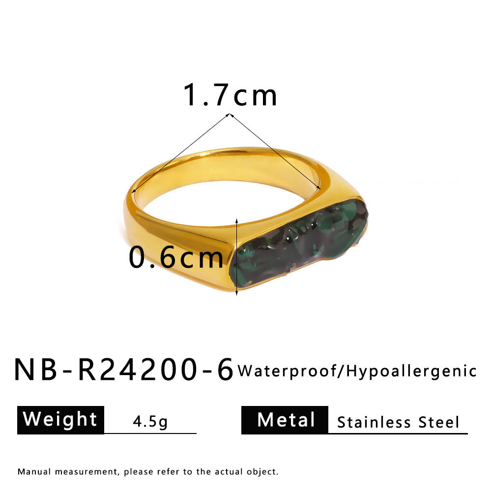 Anello Minimalista in Acciaio al Titanio con Intarsio in Pietra Naturale, Design a U e Geometrico, Finitura Galvanizzata per Uomo e Donna