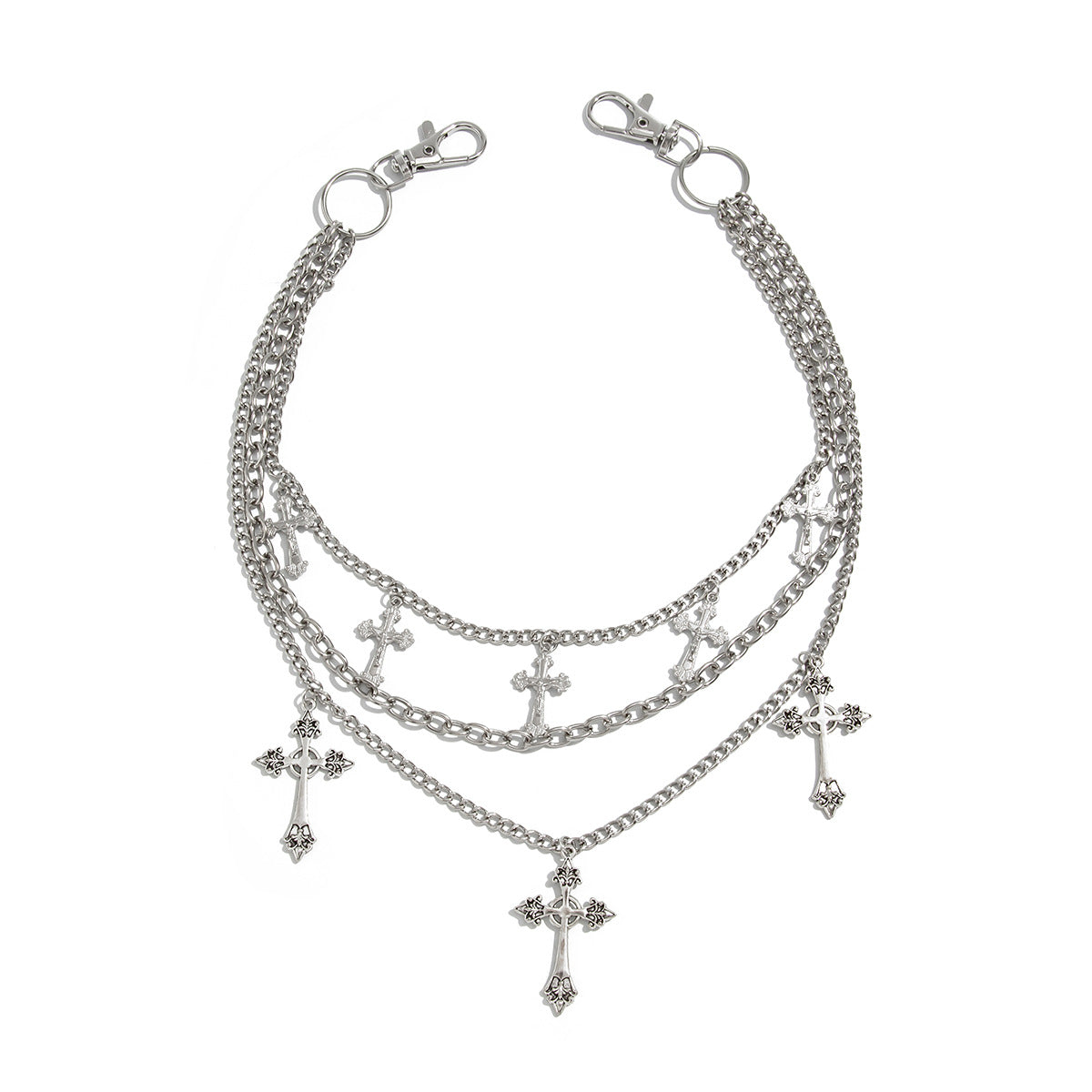 Punk Hip-hop Zinc Alloy Polished Cross Star Pendant Multi-layer Waist Chain