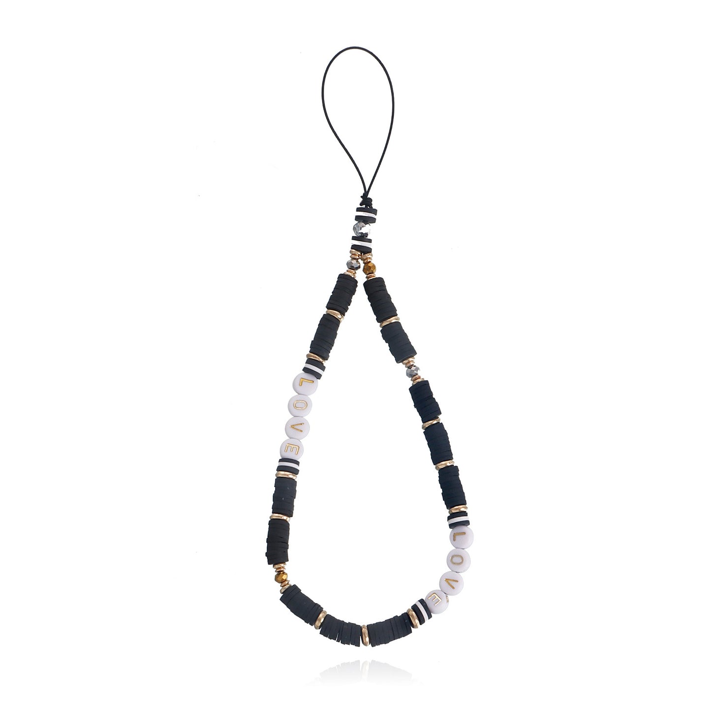 Elegante ciondolo per telefono da donna Chic LOVE Letter Evil Eye con corpo in lega e finitura galvanizzata, cordino per telefono intrecciato a mano