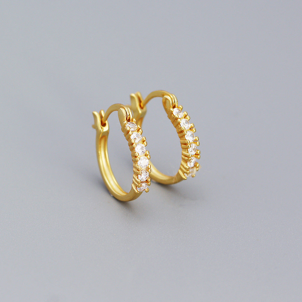 Orecchini a Cerchio a U Geometrici Minimalisti con Zirconi Brillanti Incastonati in Argento Sterling Placcato Rodio da Donna