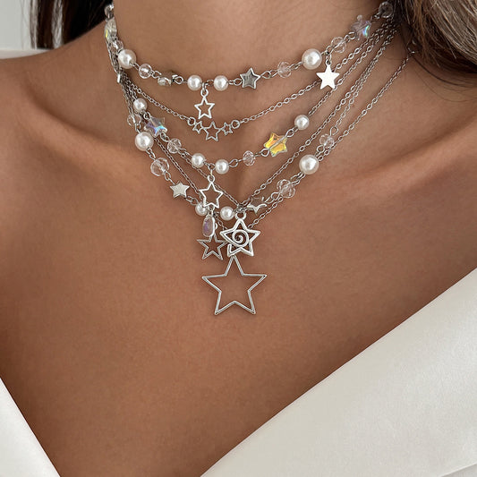 Collana Pendente a Stella Minimalista con Accenti in Acrilico e Lega, Finitura Galvanizzata, Delicata Catena alla Clavicola da Donna