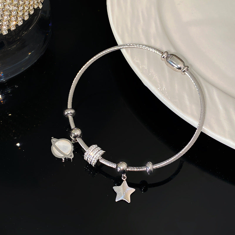 Minimalist Geometric Letter Titanium Steel Plated Bracelet for Women