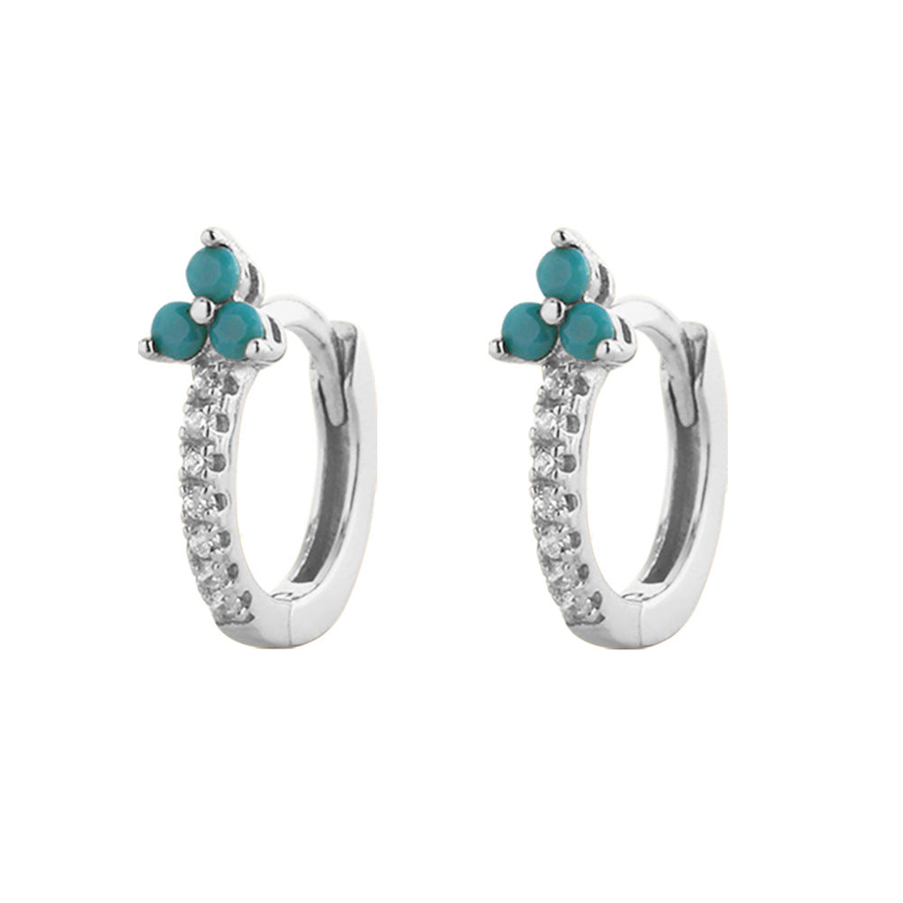 Aretes de aro de lujo para mujer de plata de ley 925, con diseño geométrico floral de mariposa en forma de lágrima y turquesa azul
