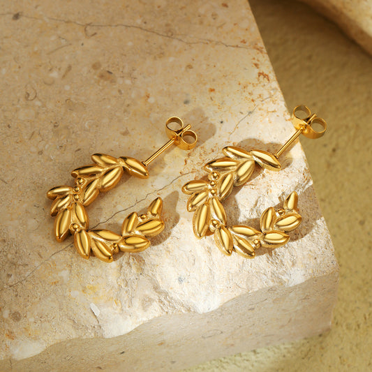 Pendientes Minimalistas de Acero Inoxidable con Forma de Espiga de Trigo Bañados en Oro para Mujer
