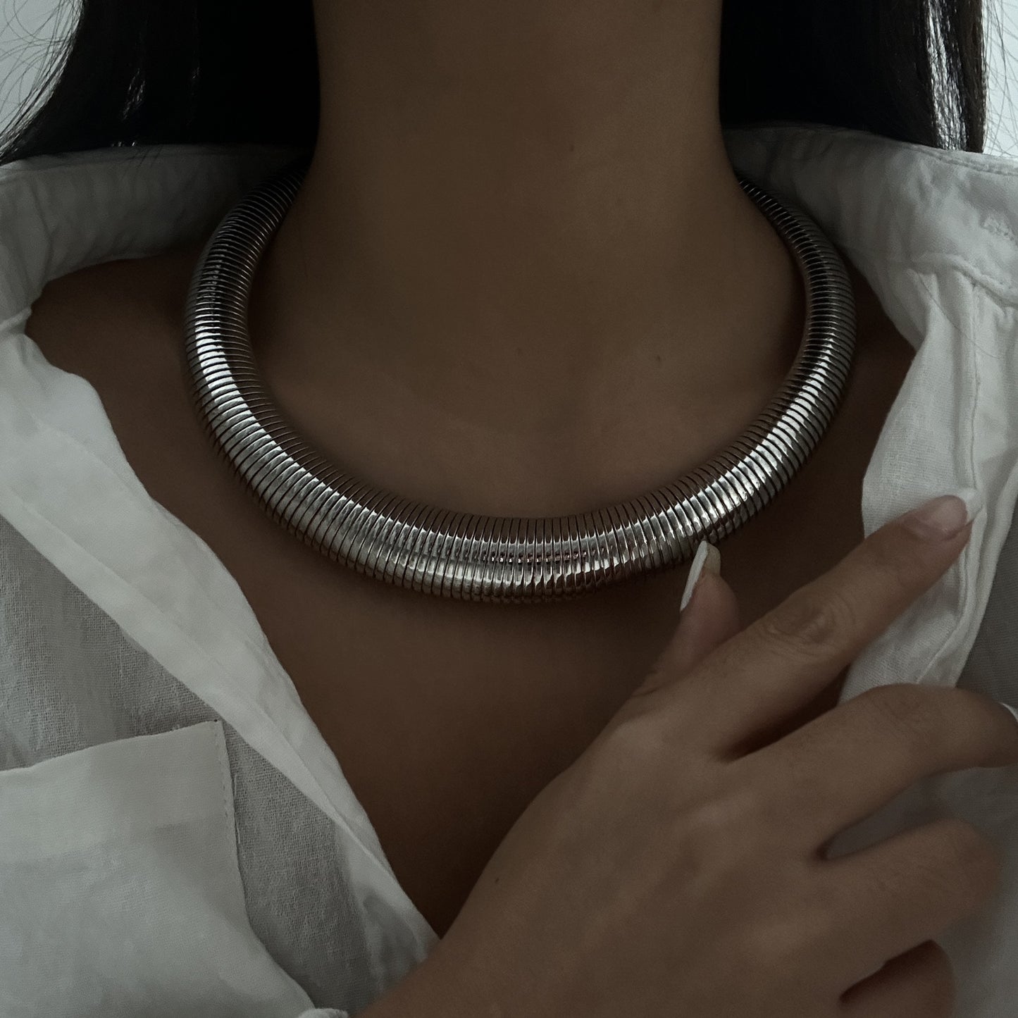 Minimalist Geometric Snake Chain Choker Necklace for Women