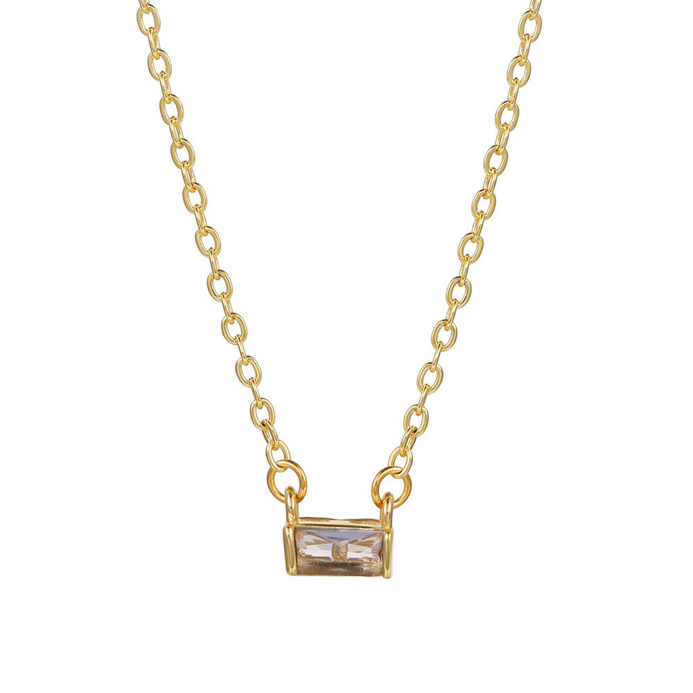 Fashionable Square Birthstone Pendant Necklace in Copper with Gold Plating and Zirconia for Women