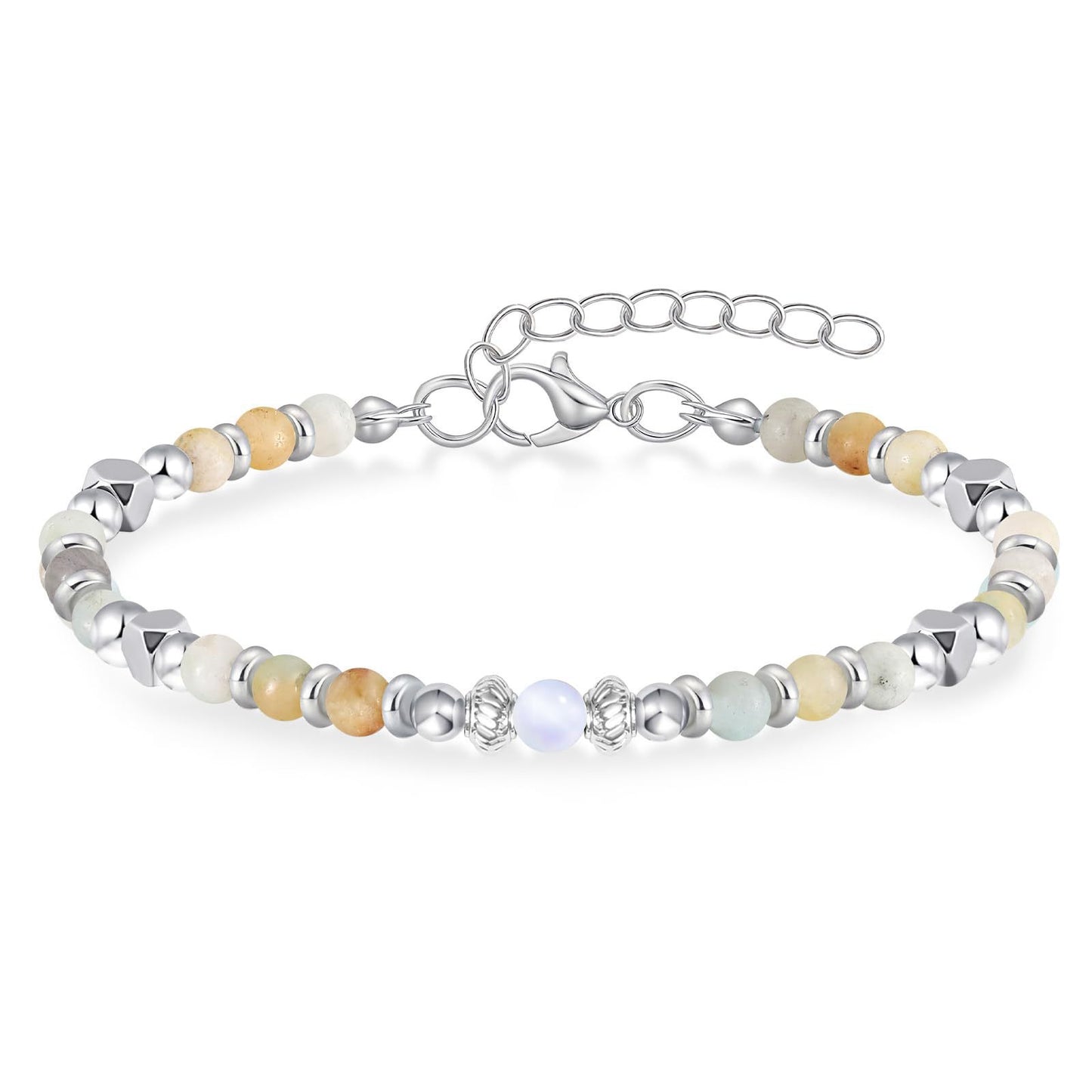 Natural Agate and Moonstone Square Bead Bracelet for Women