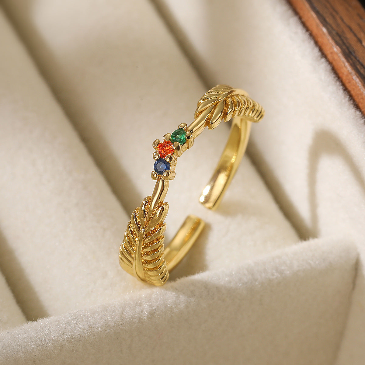 Minimalist Geometric Open Ring for Women with Gold Plating and Zircon Inlay in Copper Base