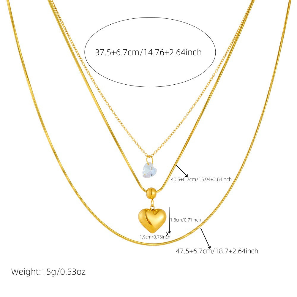Minimalist Elegant Gold Plated Stainless Steel Heart Pendant Snake Chain Necklace for Women