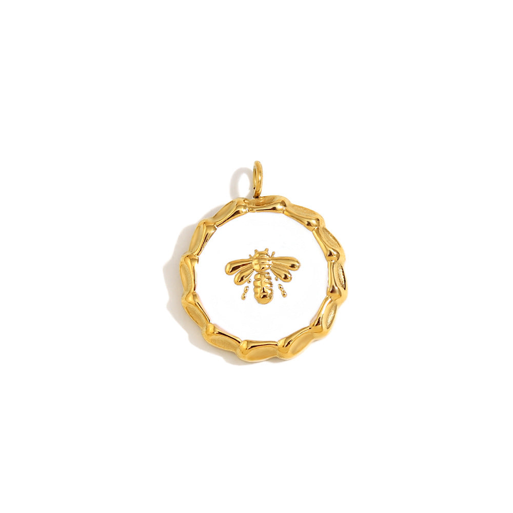 Ciondolo Floreale Minimalista in Acciaio Inossidabile con Placcatura in Oro 18K e Dettagli in Smalto