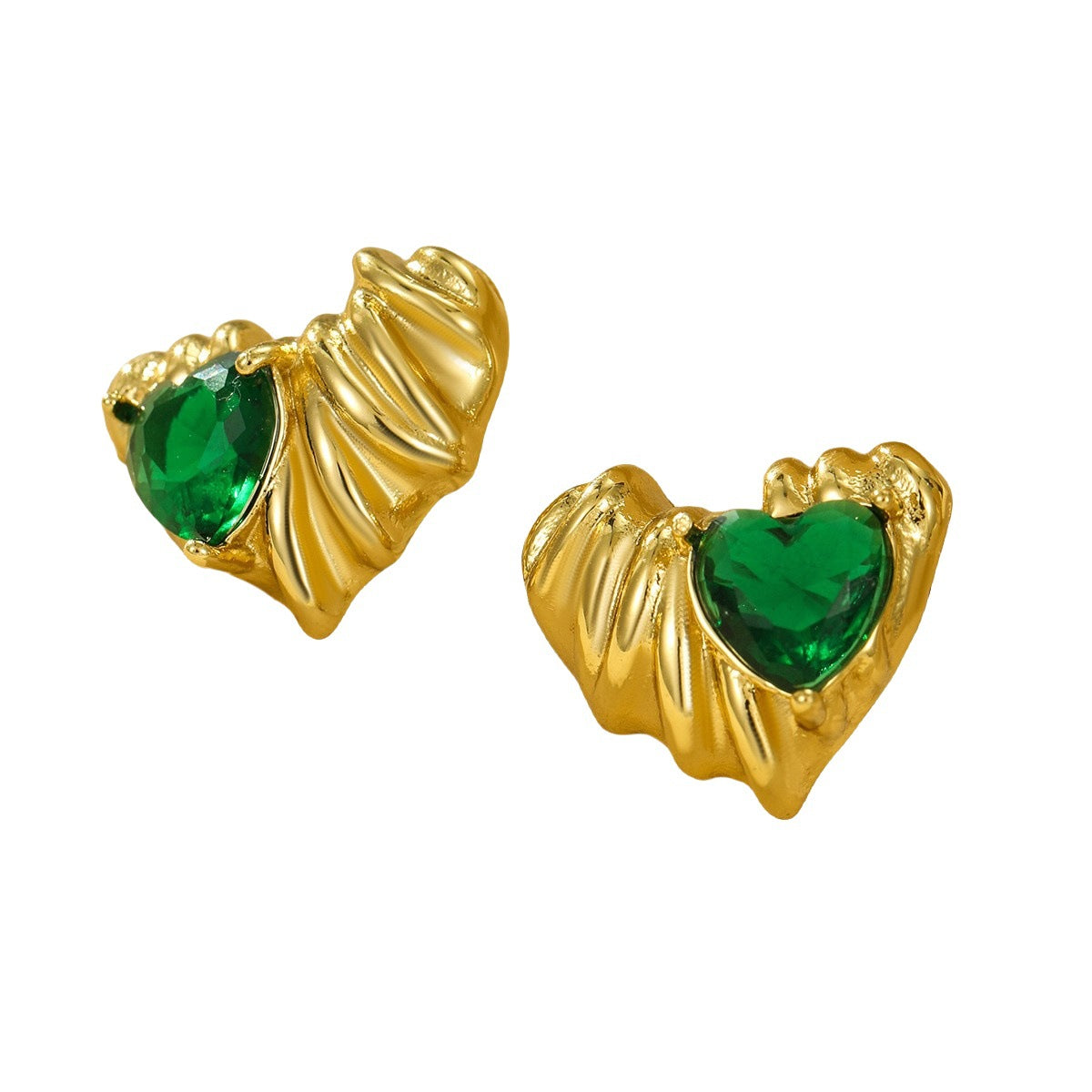 Pendientes de Acero Inoxidable en Forma de Corazón Estilo Vintage con Incrustaciones de Circones y Baño de Oro de 18K