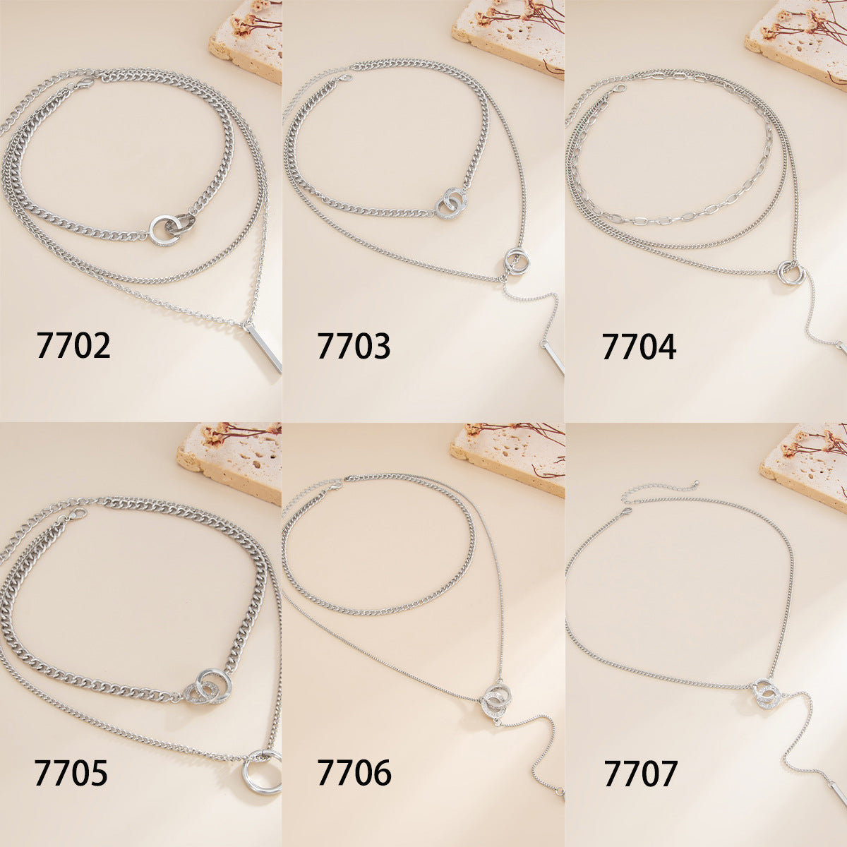 Luxury Business Geometric Rhinestone Plated Iron Zinc Alloy Double Loop Necklace for Women