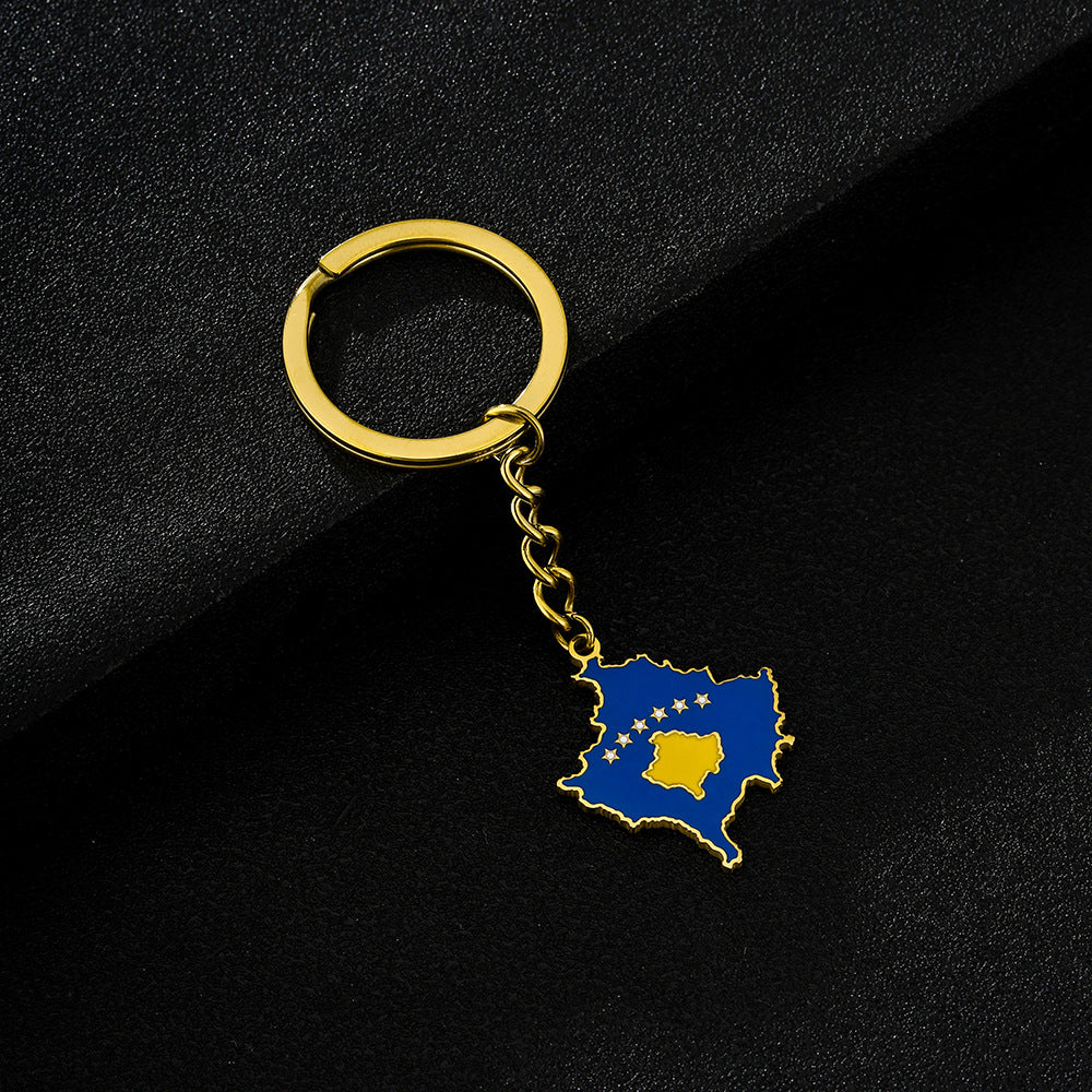 Llavero Colgante de Kosovo Estilo Vintage de Acero Inoxidable para Hombres y Mujeres, Accesorio de Moda
